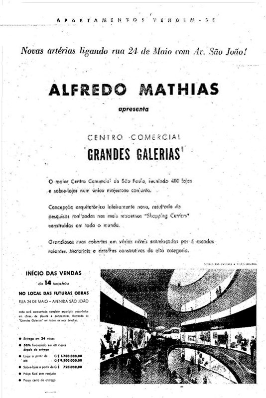 Anúncio original de lançamento do Centro Comercial Grandes Galerias, da Construtora Alfredo Mathias